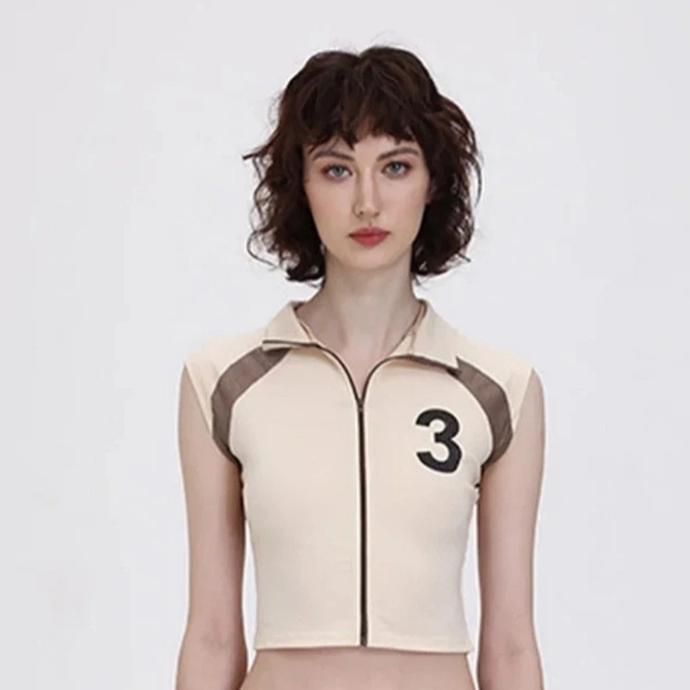 Y2k Khaki Racer Zipper Crop Top Womens Size: Medium